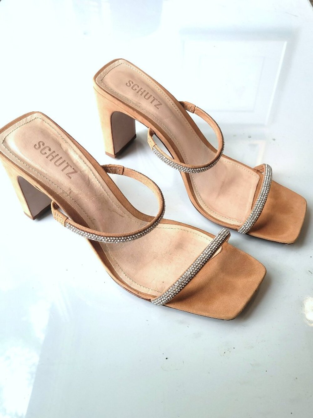 Schutz Womens Salwa Suede Embellished Evening Sandals Size 10